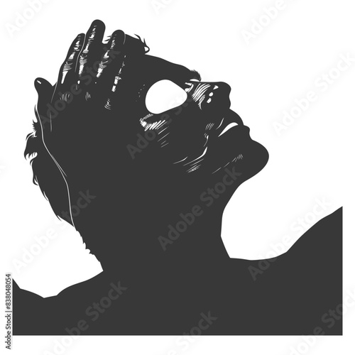 Distressed Silhouette: Man's Anguish, Hand Covering Face, Hatching Detail