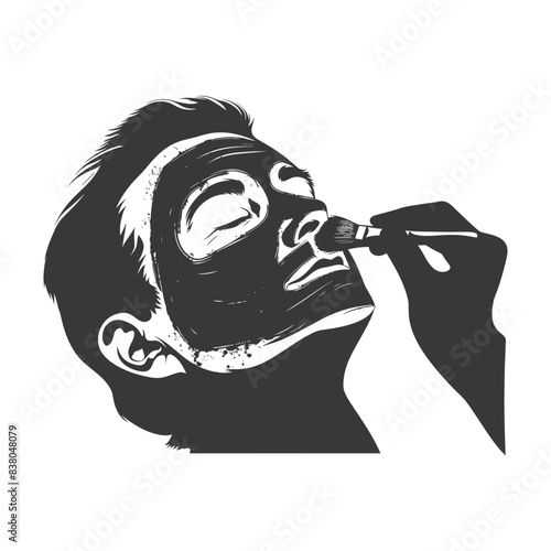 Masked Man: Silhouette of Facial Care with Brush.