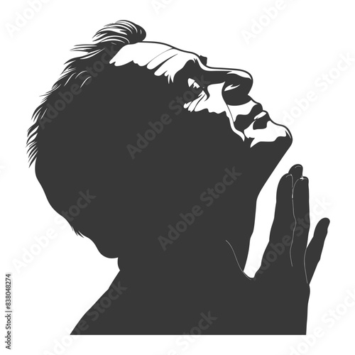 Uplifted Silhouette: Man with Hands Raised, Praying or Seeking Guidance, Graphic Style.
