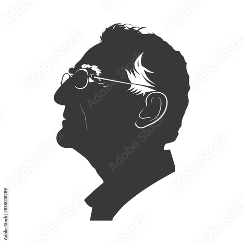 Elderly Man Silhouette: Profile with Glasses and Textured Hair Detail
