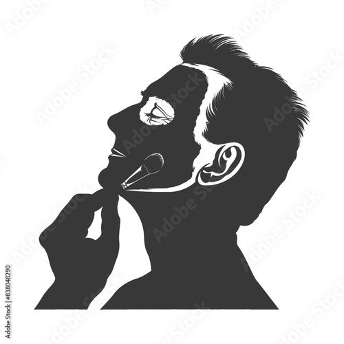 Silhouette Grooming: Man Applying Makeup, Hand with Brush.
