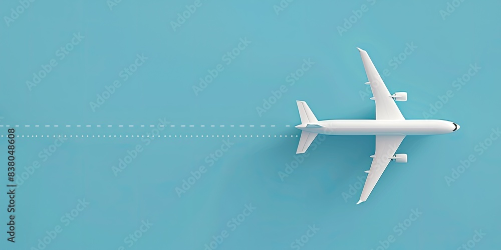 White Airplane on Blue Background