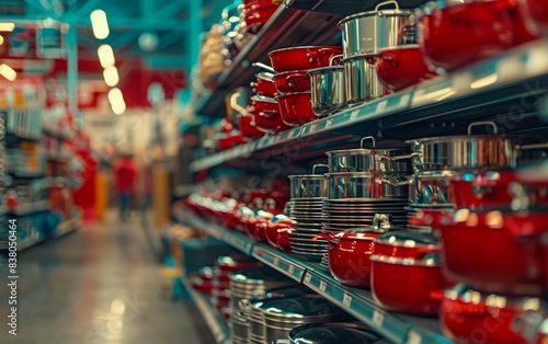 Wallpaper Mural A store aisle with a variety of red pots and pans Torontodigital.ca