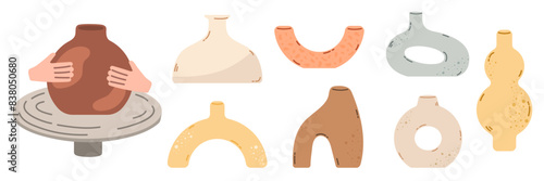 Pottery vector set, collection ceramic vases