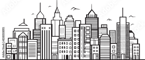 Minimalist Urban Scene Building Sketch Linear City Skyline Architecture Logo