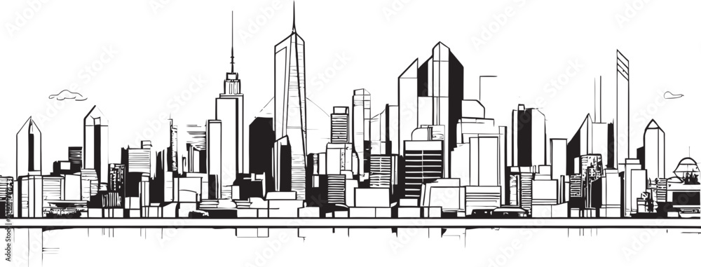 Naklejka premium City Skyline Illustration Minimal Logo Linear Cityscape Drawing Building Icon