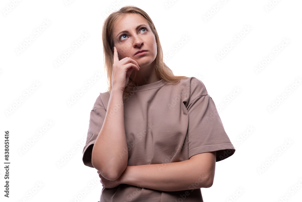 European pensive adult woman with blond hair closeup European pensive adult woman with blond hair closeup