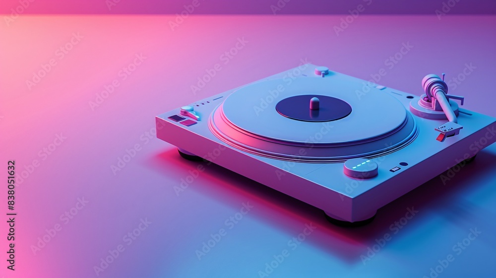 Stylish white turntable on a colorful gradient background, blending vintage charm with modern aesthetics. Perfect for music lovers and retro enthusiasts. 3D Illustration. Stylish white turntable on a colorful gradient background, blending vintage charm with modern aesthetics. Perfect for music lovers and retro enthusiasts. 3D Illustration.