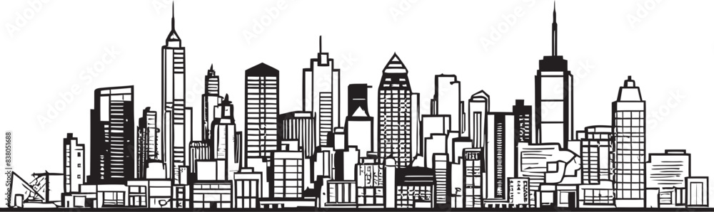 Fototapeta premium Line Art Cityscape Minimalist Graphic City Skyline Silhouette Architecture Emblem