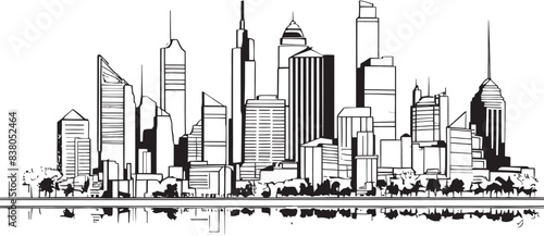 Line Art Cityscape Minimalist Graphic Building Outline Icon Line Drawing Emblem