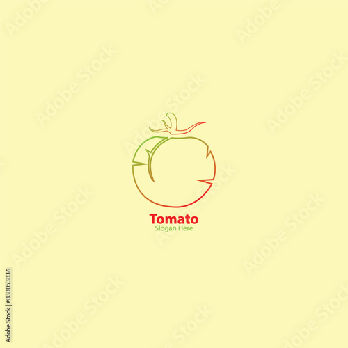 illustration of an tomatos icon flat or minimalist red and green with leaf vector logo design with adobe illustrator