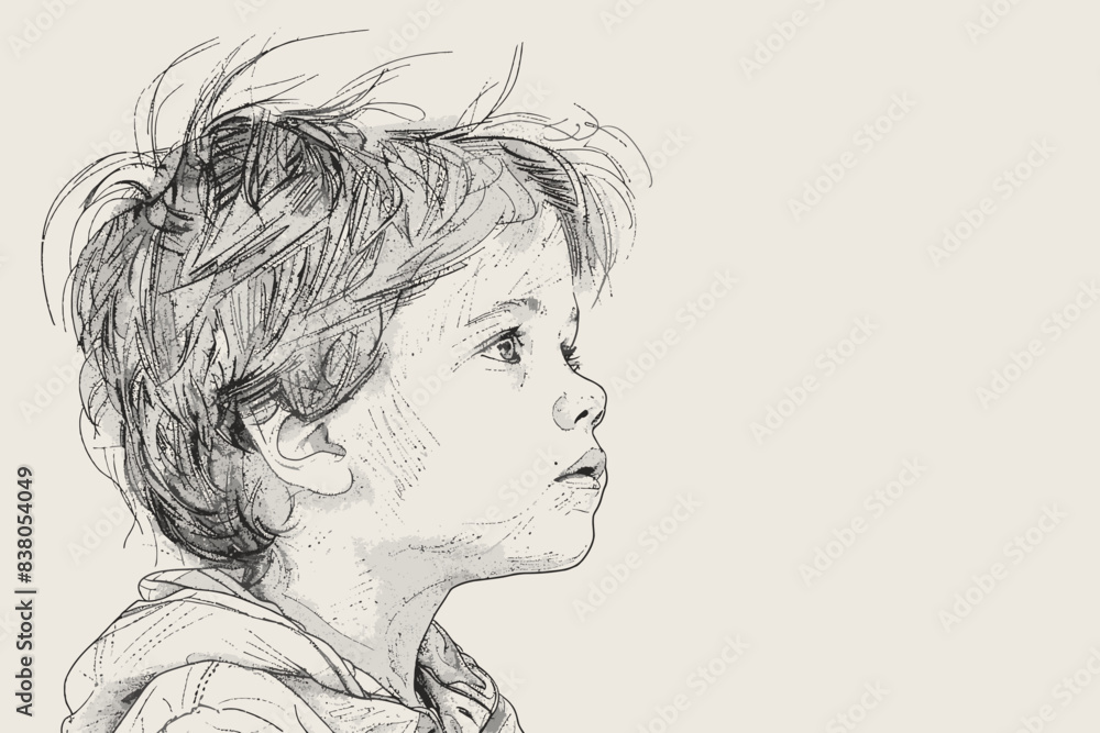 Sketch style portrait of a child's profile. Flat vector illustration. Sketch style portrait of a child's profile. Flat vector illustration.