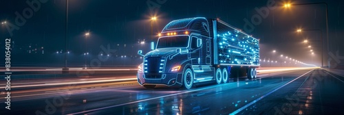 Futuristic Truck on Highway at Night