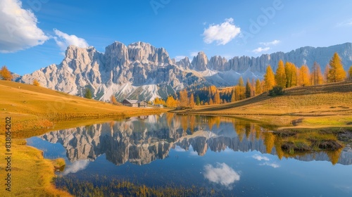 Serene Alpine Lake with Majestic Mountain Reflection in Autumn