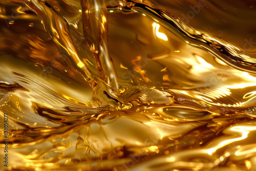 The dynamic flow of liquid gold  creating an abstract pattern as it pours and swirls - Generative AI