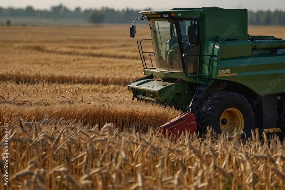 Fototapeta premium Harvester harvesting wheat, organic food.