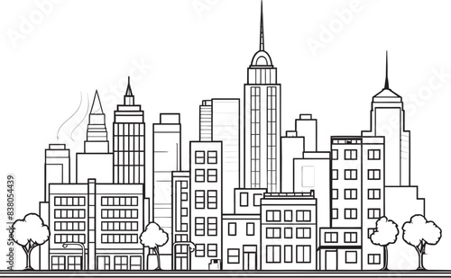 Linear Cityscape Design Architecture Logo Minimalist Urban Sketch Building Silhouette