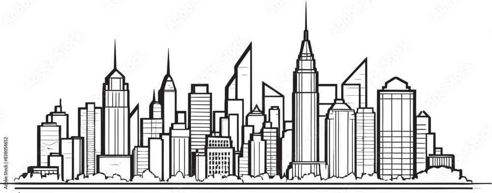 Naklejka premium Line Art Cityscape Building Graphic City Skyline Silhouette Urban Icon