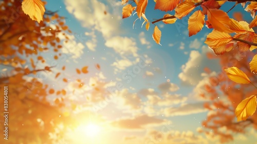Golden Autumn Leaves Against a Sunset Sky