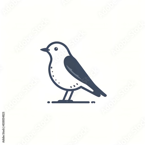 A clean and straightforward illustration of a bird in a minimalist style, standing on a small patch of ground, isolated on white background