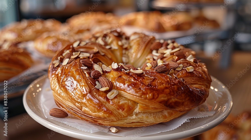 an almond-topped pastry, Generative AI. an almond-topped pastry, Generative AI.