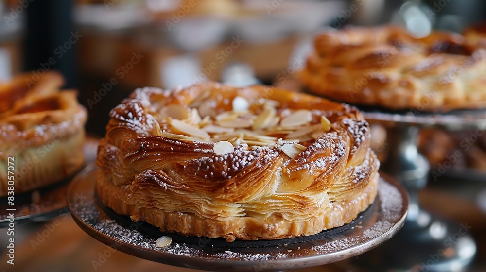 an almond-topped pastry, Generative AI. an almond-topped pastry, Generative AI.