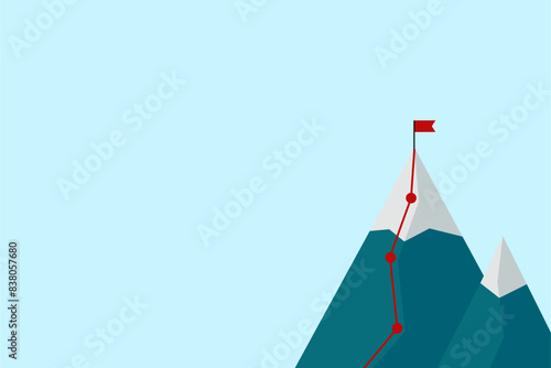 vector background with mountain peaks achievement red flag summit