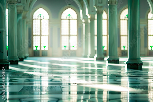 interior of a mosque with columns and windows © chandlervid85