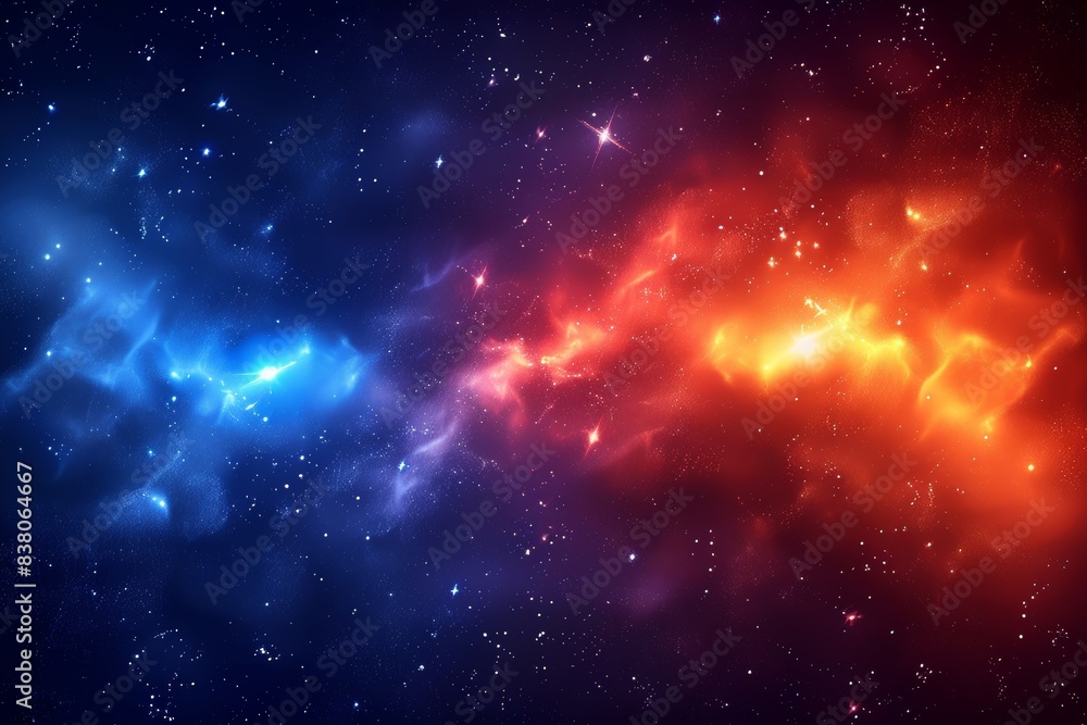 Fototapeta premium Red And Blue Nebulae In Outer Space With Scattered Stars