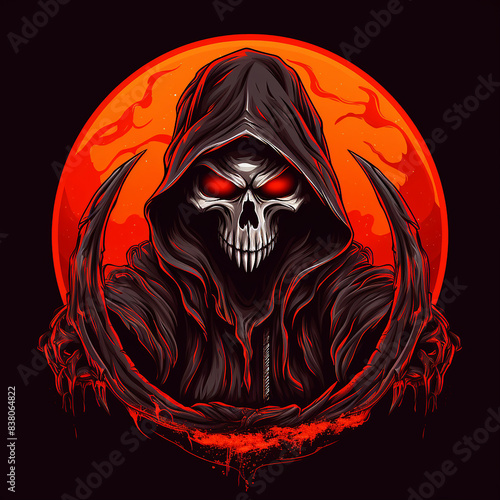 Skull reaper with scythe logo