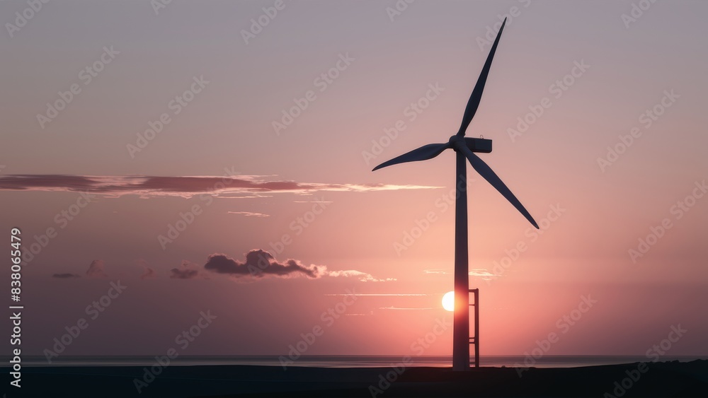 Wind Turbine Silhouette at Sunset in Minimalist Landscape Wind Turbine Silhouette at Sunset in Minimalist Landscape