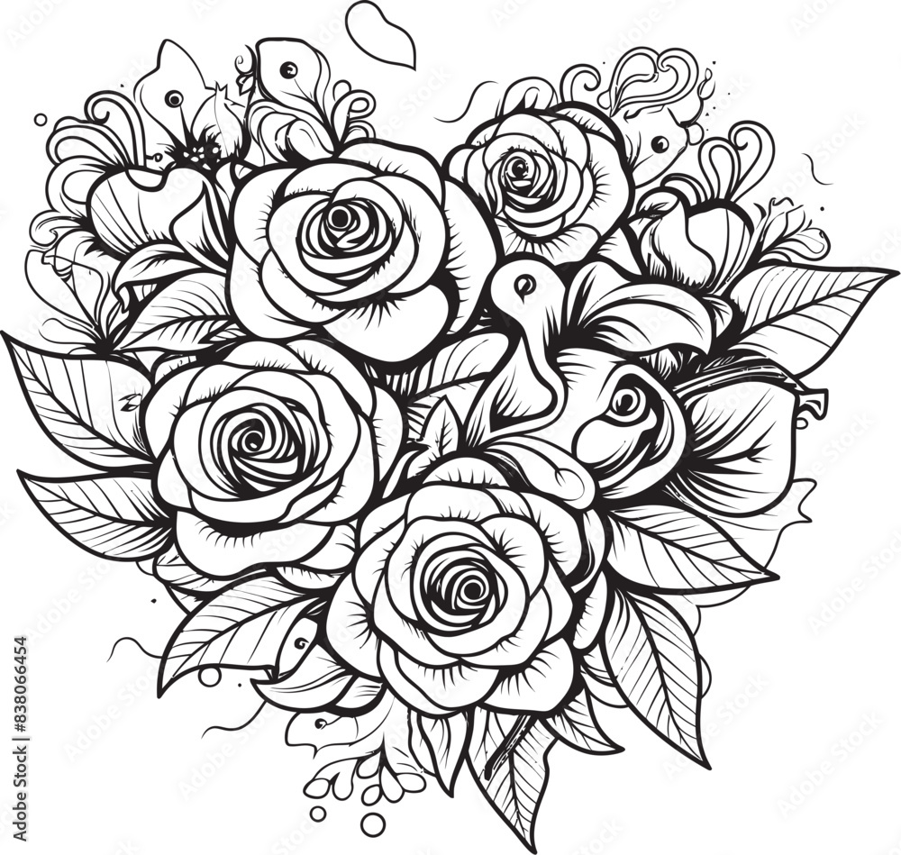 Fototapeta premium Geometric Flower Sketch Stylish Emblem Abstract Rose Arrangement Minimalistic Graphic