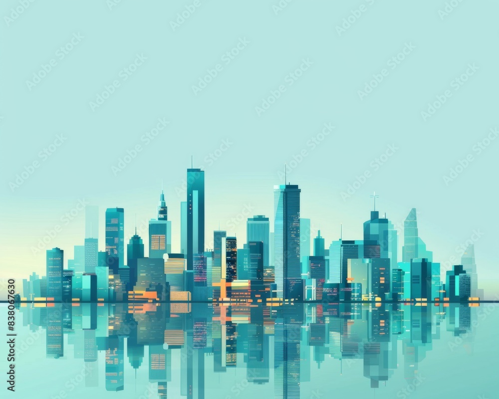 Fototapeta premium Minimalist Vector Illustration of a Smart City Skyline, Urban Landscape on a Light Background, Ideal for Corporate and Business graphic, banner design, brochure, pattern design, web, background templa