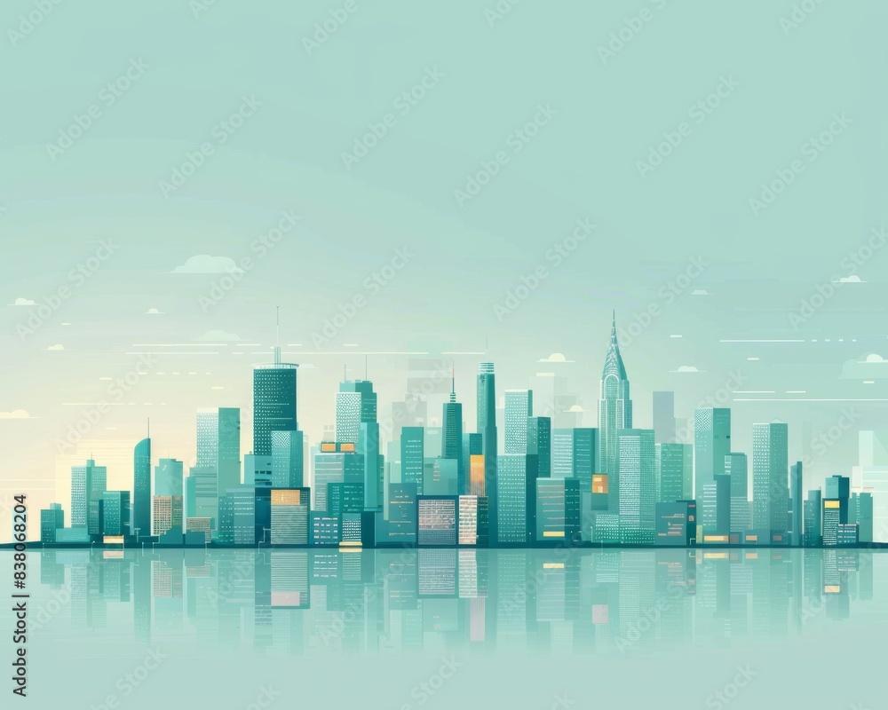 Naklejka premium Minimalist Vector Illustration of a Smart City Skyline, Urban Landscape on a Light Background, Ideal for Corporate and Business graphic, banner design, brochure, pattern design, web, background templa