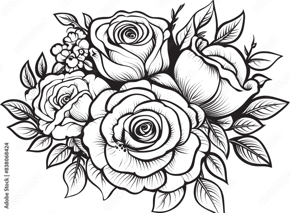 Fototapeta premium Artistic Floral Symbol Elegant Rose Bouquet Minimalistic Design of Roses Stylish Emblem