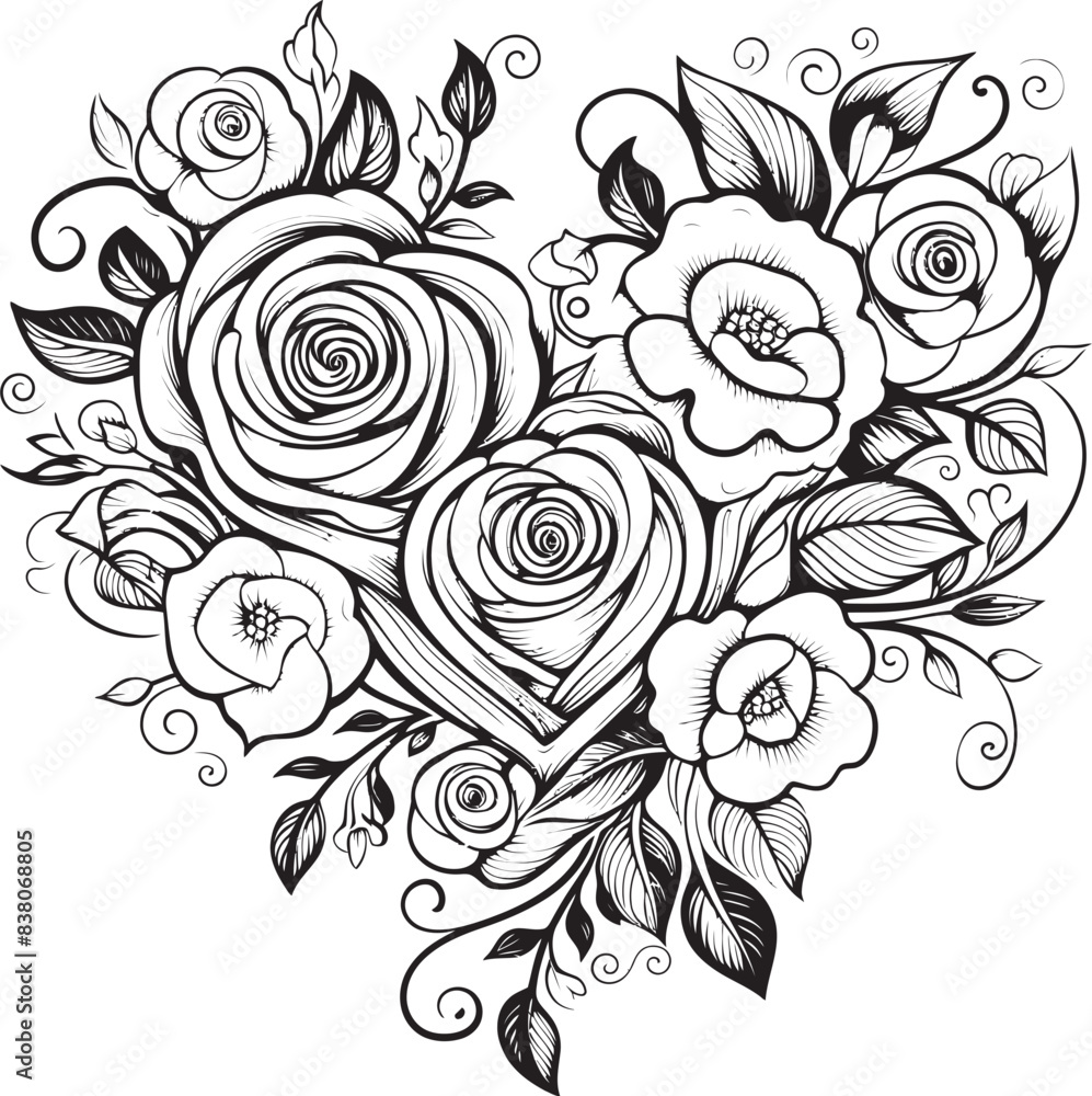 Fototapeta premium Artistic Outline of Roses Stylish Floral Logo Minimalistic Rose Sketch Iconic Emblem