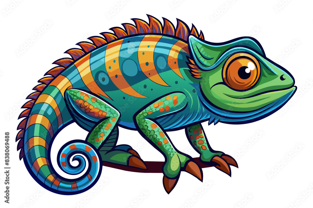 Colorful chameleon isolated on a white background. Concept of wild animal illustration, minimalist style, cute lizard. Perfect for print, art, icon, design element Colorful chameleon isolated on a white background. Concept of wild animal illustration, minimalist style, cute lizard. Perfect for print, art, icon, design element