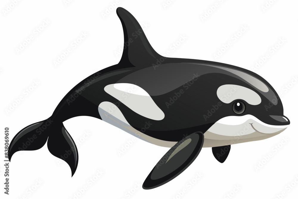 Killer whale isolated on a white background. Concept of ocean creature illustration, minimalist style, marine life, orca whale. Print, icon, digital art Killer whale isolated on a white background. Concept of ocean creature illustration, minimalist style, marine life, orca whale. Print, icon, digital art