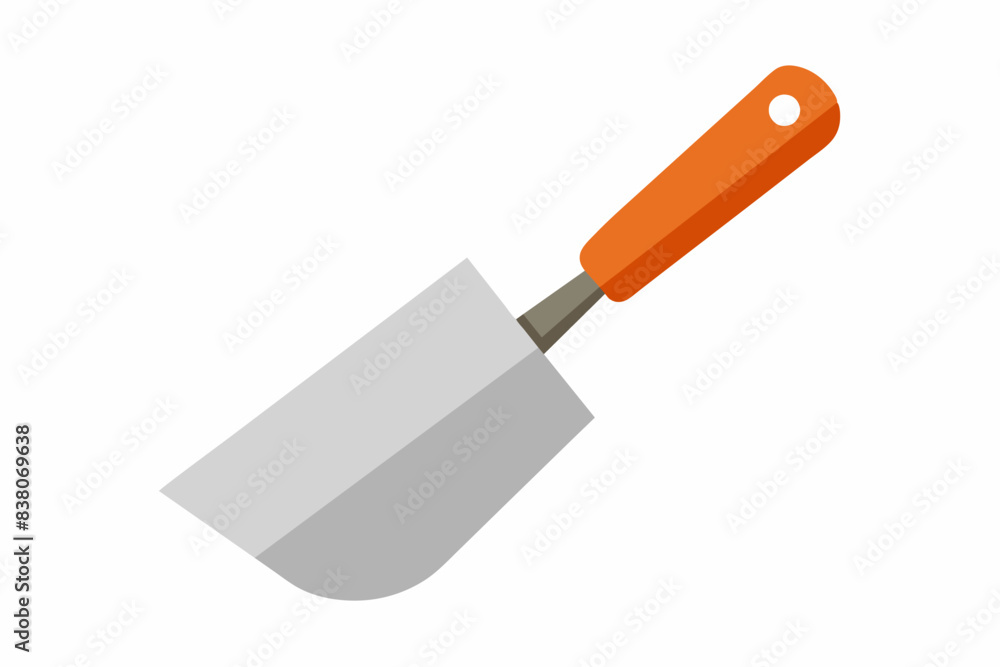 Putty knife isolated on white background. Hand tool for construction, wallpaper scraping, and filling cracks. Concept of home improvement, minimalistic design, practical utility. Putty knife isolated on white background. Hand tool for construction, wallpaper scraping, and filling cracks. Concept of home improvement, minimalistic design, practical utility.