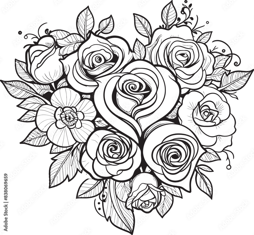 Fototapeta premium Minimalist Floral Icon Stylish Rose Concept Geometric Rose Bouquet Graphic Floral Emblem