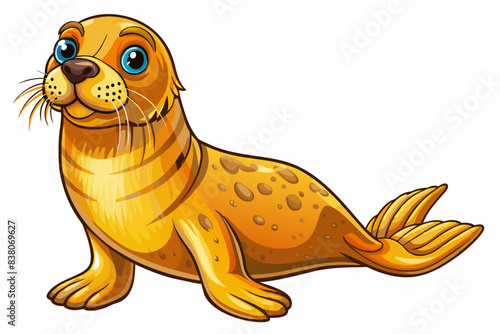 Cartoon illustration of a cute sea lion isolated on white background Concept of marine animal art, adorable baby sea lion. Perfect for print, icon, logo. Element for design