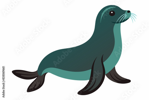 Cute cartoon sea lion illustration isolated on white background. Concept of marine life, adorable animal character, nature wildlife, playful baby sea lion. Print, icon, logo, design element.