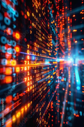 Wallpaper Mural Futuristic Digital Data Stream with Binary Code and Glowing Lights, High-Tech Background for Technology, Cybersecurity, and Information Systems Concepts Torontodigital.ca