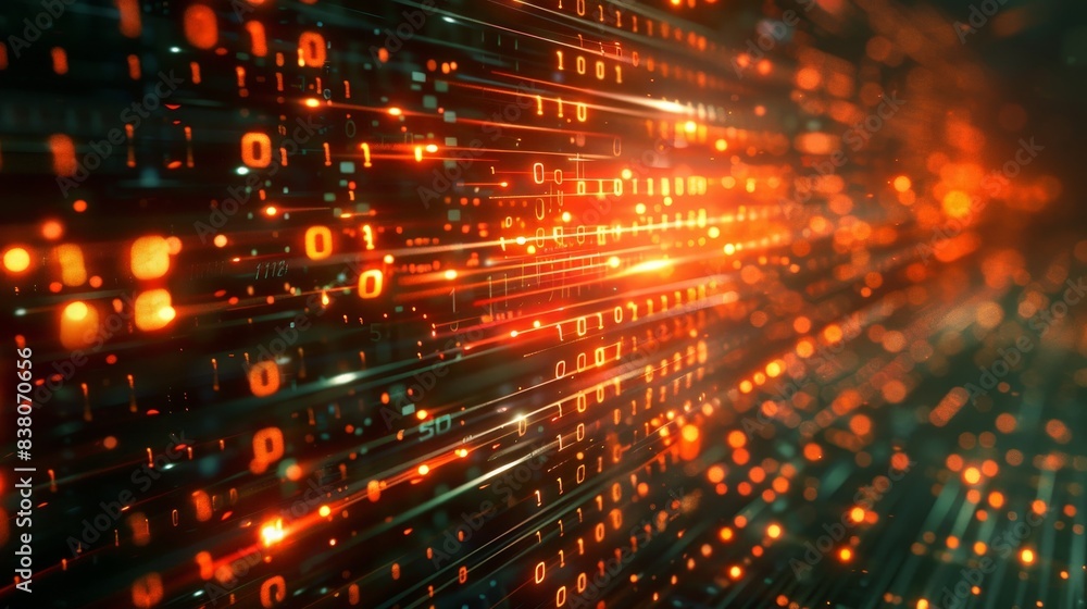 Fototapeta premium Futuristic Digital Data Stream with Glowing Binary Code in Motion - Abstract Technology Background for Innovation and Cybersecurity Concepts
