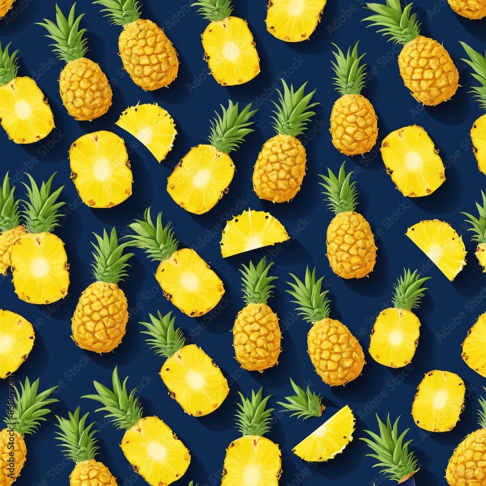 Flying in air fresh ripe whole and cut baby Pineapple with slices and leaves Flying in air fresh ripe whole and cut baby Pineapple with slices and leaves