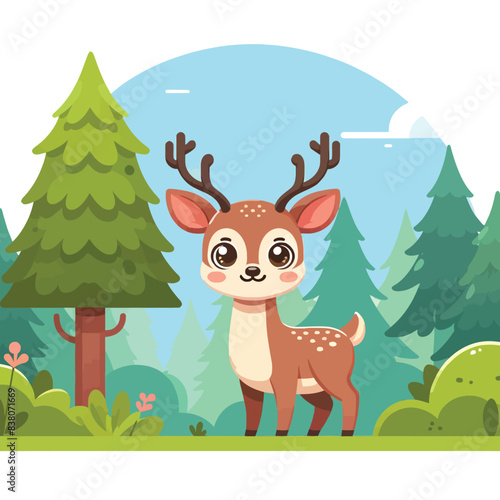 cartoon of a cute deer in a wild natural forest