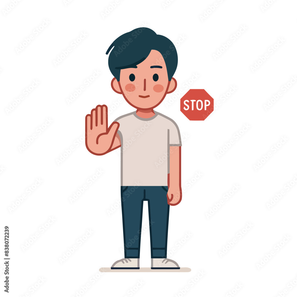cartoon of a man standing with a stop hand pose cartoon of a man standing with a stop hand pose