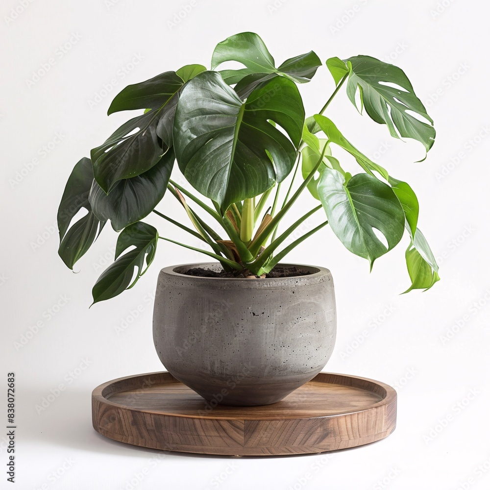 Monstera deliciosa plant in a gray pot isolated on a white background ...