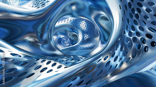 3d abstract technology metallic background with wavy fiber of elastic metal net. Web banner and futuristic digital art.