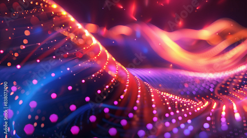 3d abstract technology colorful background with wavy fiber and net. Web banner and futuristic digital art.